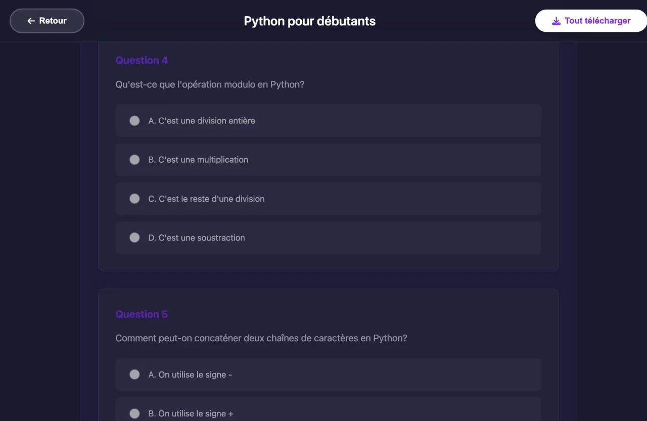 Génération automatique de QCM et quiz avec MyFormAI